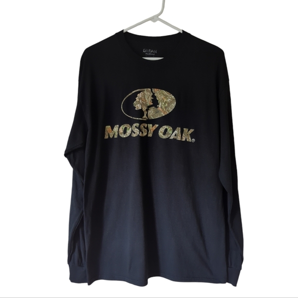 Gildan DryBlend Mossy Oak Camouflage Outdoor LS Crewneck T-Shirt L Black Camo - Picture 2 of 8